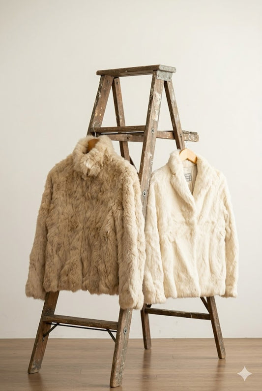 Women's Vintage White Rabbit Fur Jacket x2点
