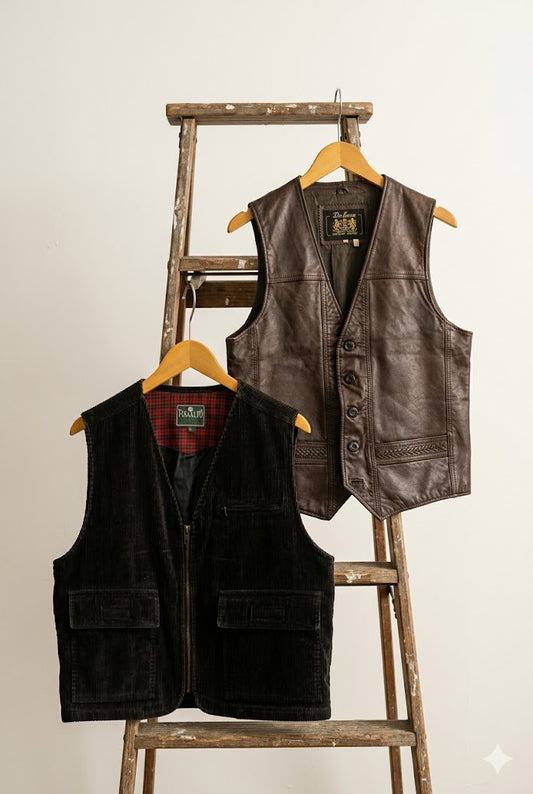 Men’s Vintage Leather & Corduroy Vest x2点