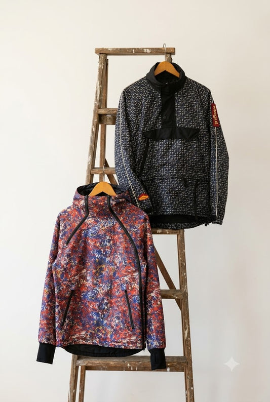Men's Brand & Vintage Psychedelic Print Anorak Hoodie x2点