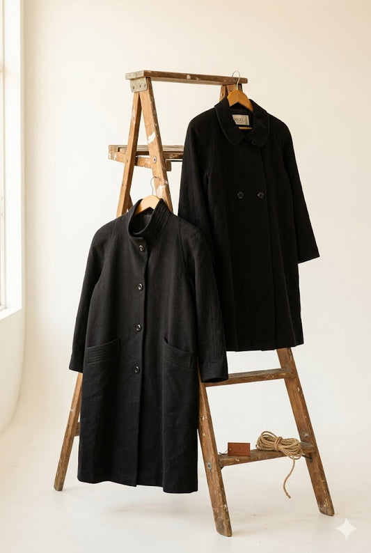 Women's Vintage 100% Cashmere Black Coat x2点