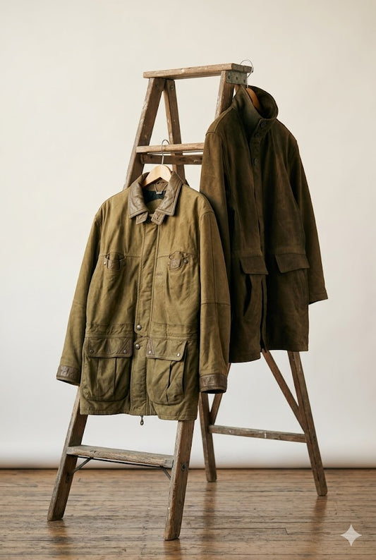 Men's Vintage Olive Suede Leather Jacket x2点