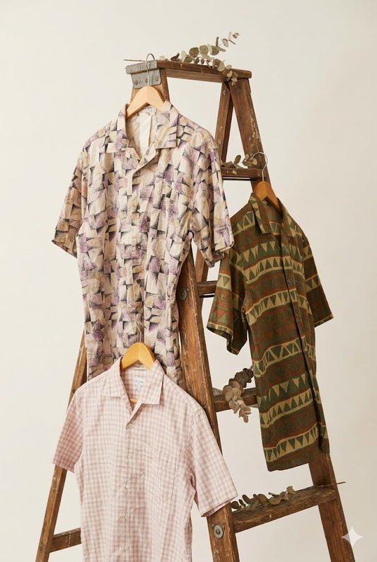 Men's Import Brand Open Collar Short Sleeve Shirt x4点