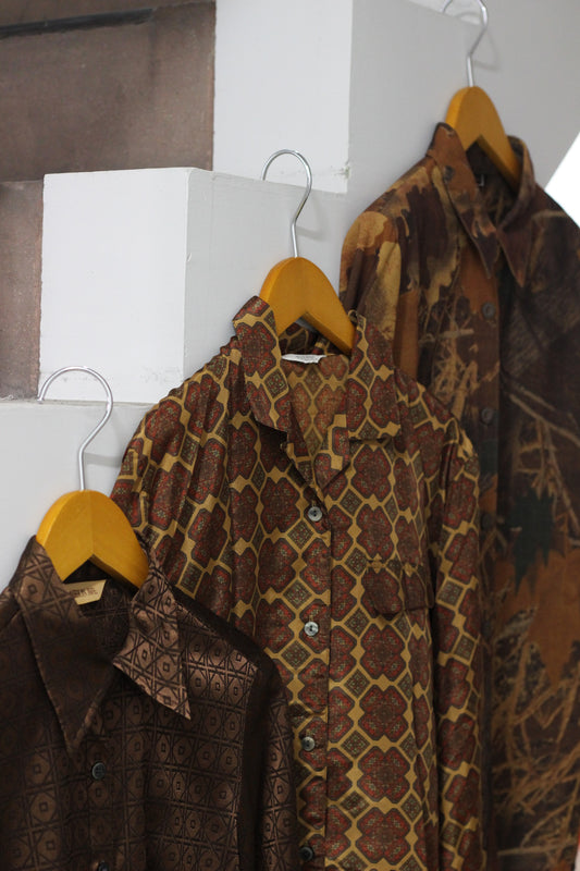 Vintage Brown Design Long Sleeve Blouse x4点