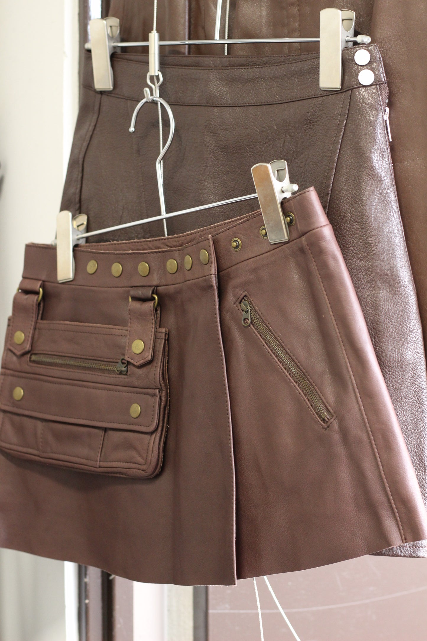 Y2K style Vintage Brown Leather Mini skirt x3点