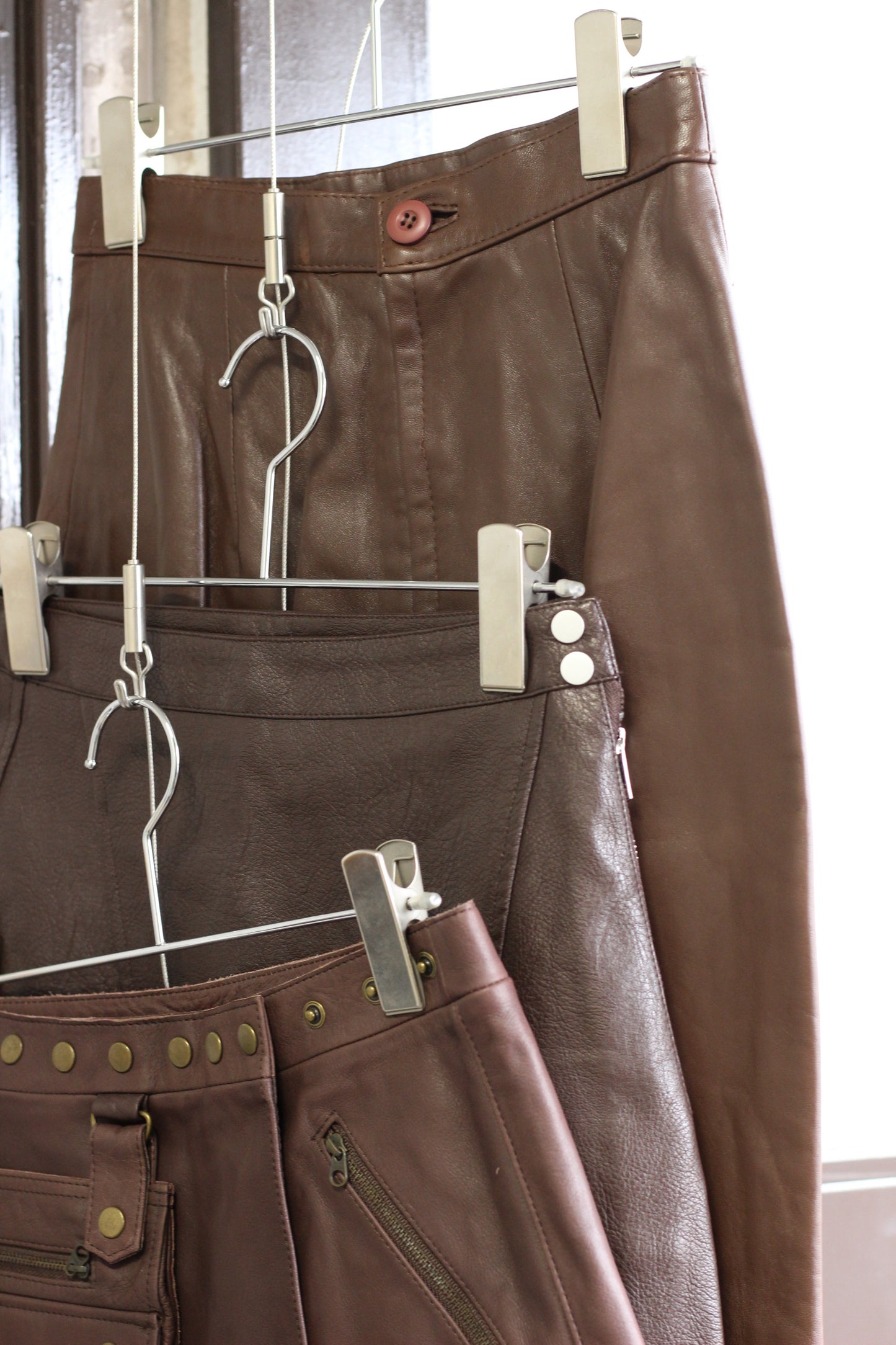 Y2K style Vintage Brown Leather Mini skirt x3点