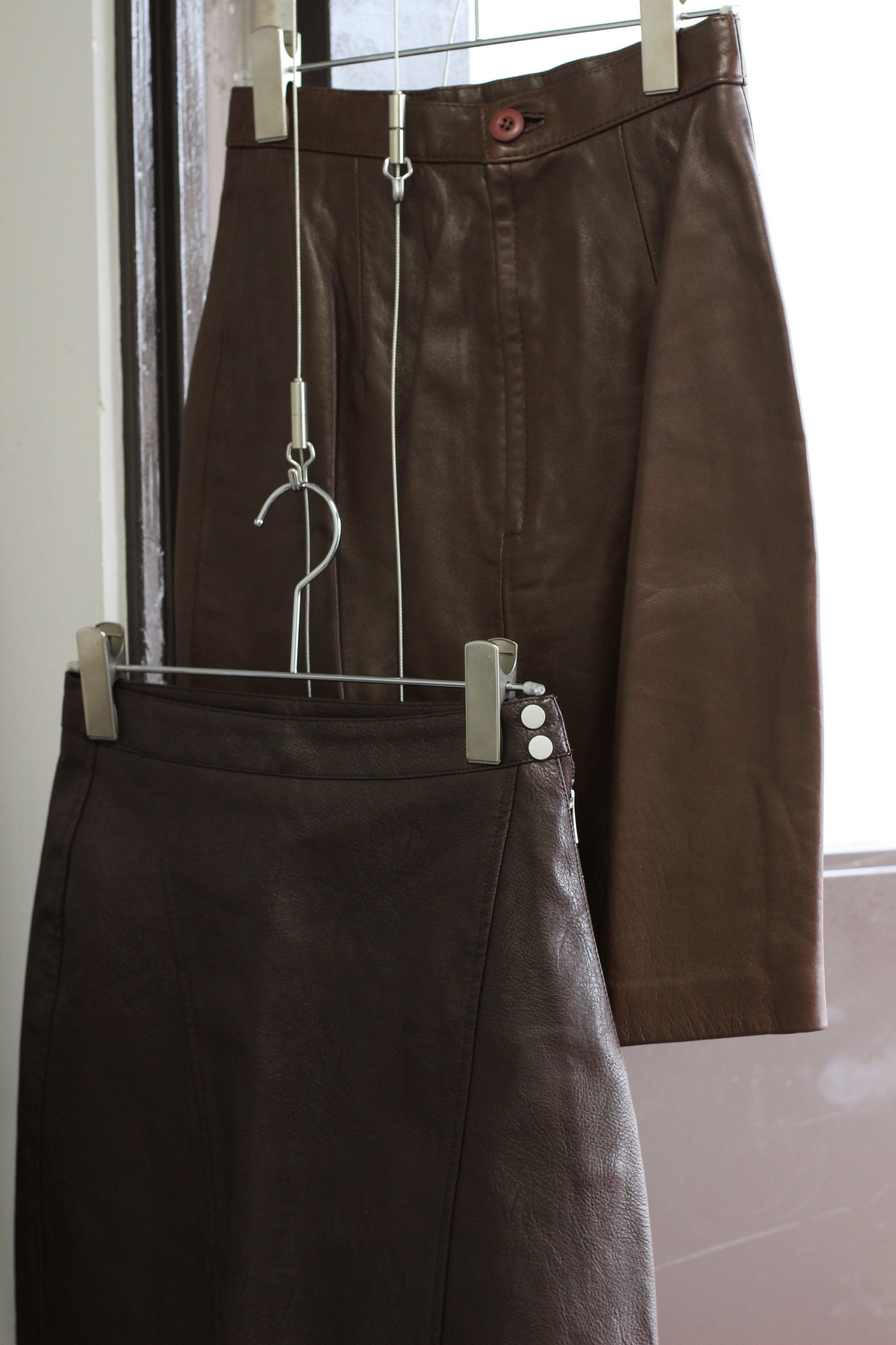 Y2K style Vintage Brown Leather Mini skirt x3点