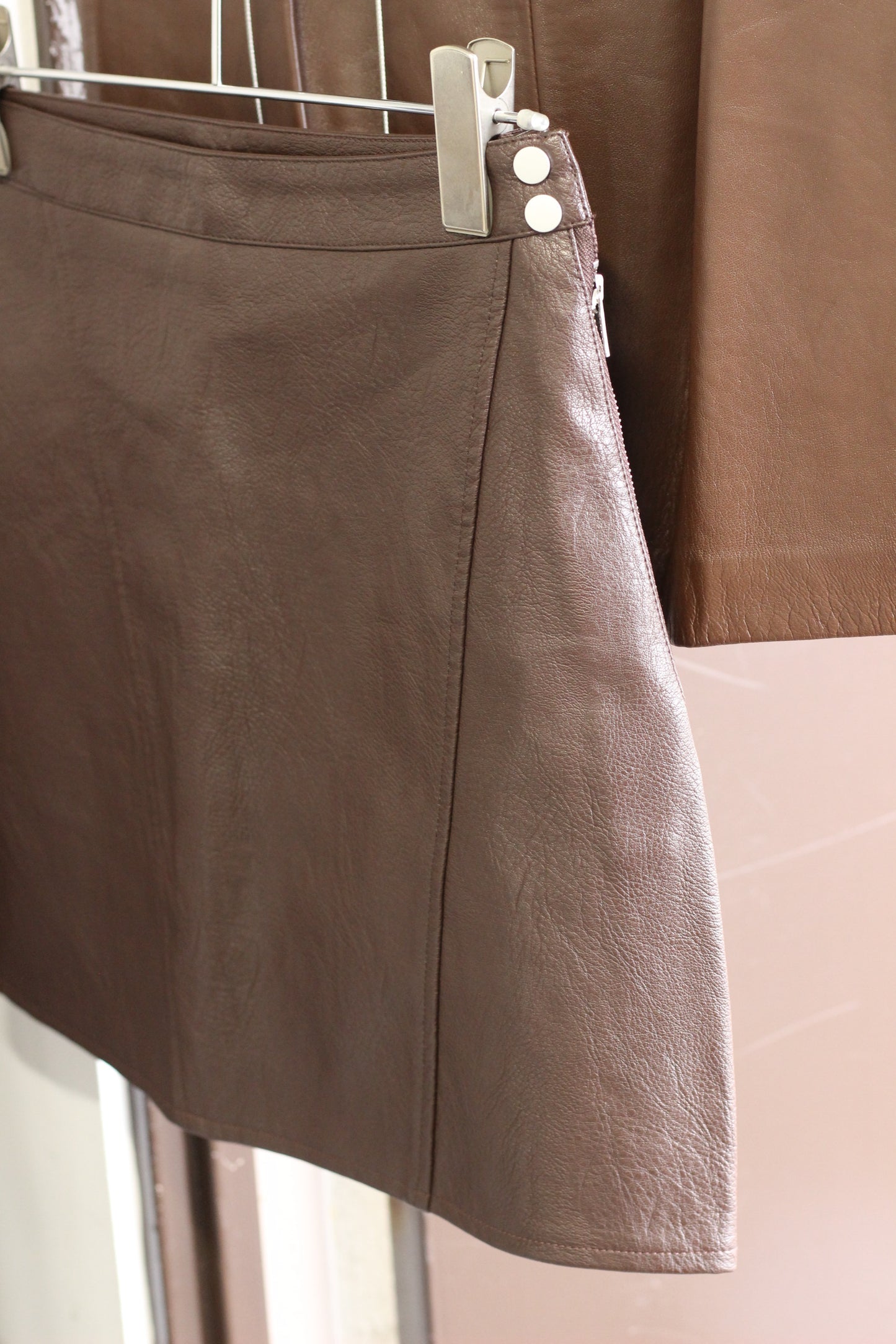 Y2K style Vintage Brown Leather Mini skirt x3点