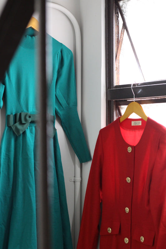 Vintage Retro Color Long Sleeve One-Piece x3点
