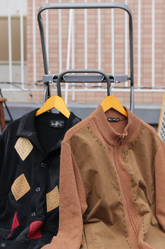 Men's Vintage Suede Leather Design Knit x2点