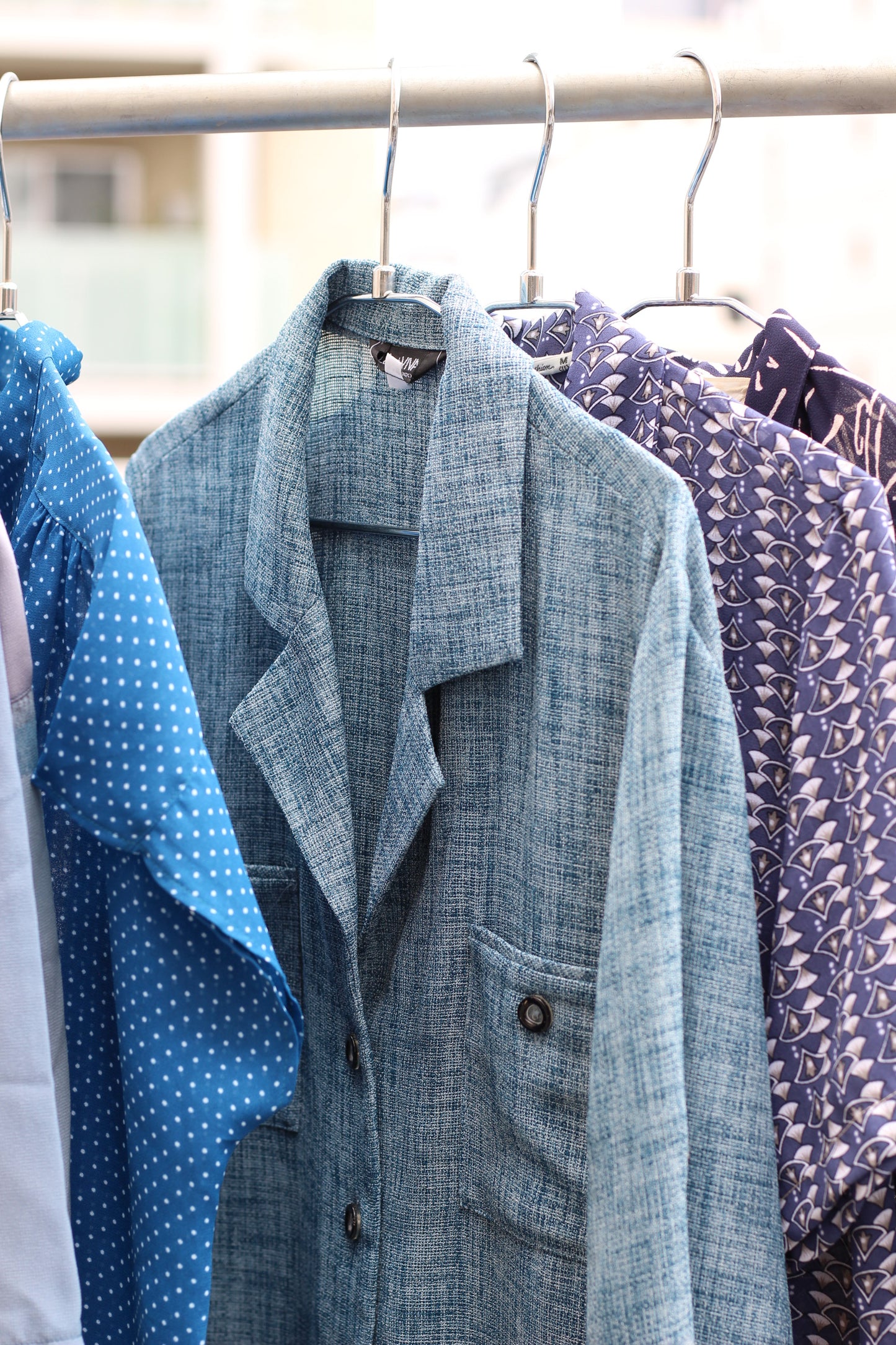 Vintage Blue Designer Short Sleeve Blouse x9点