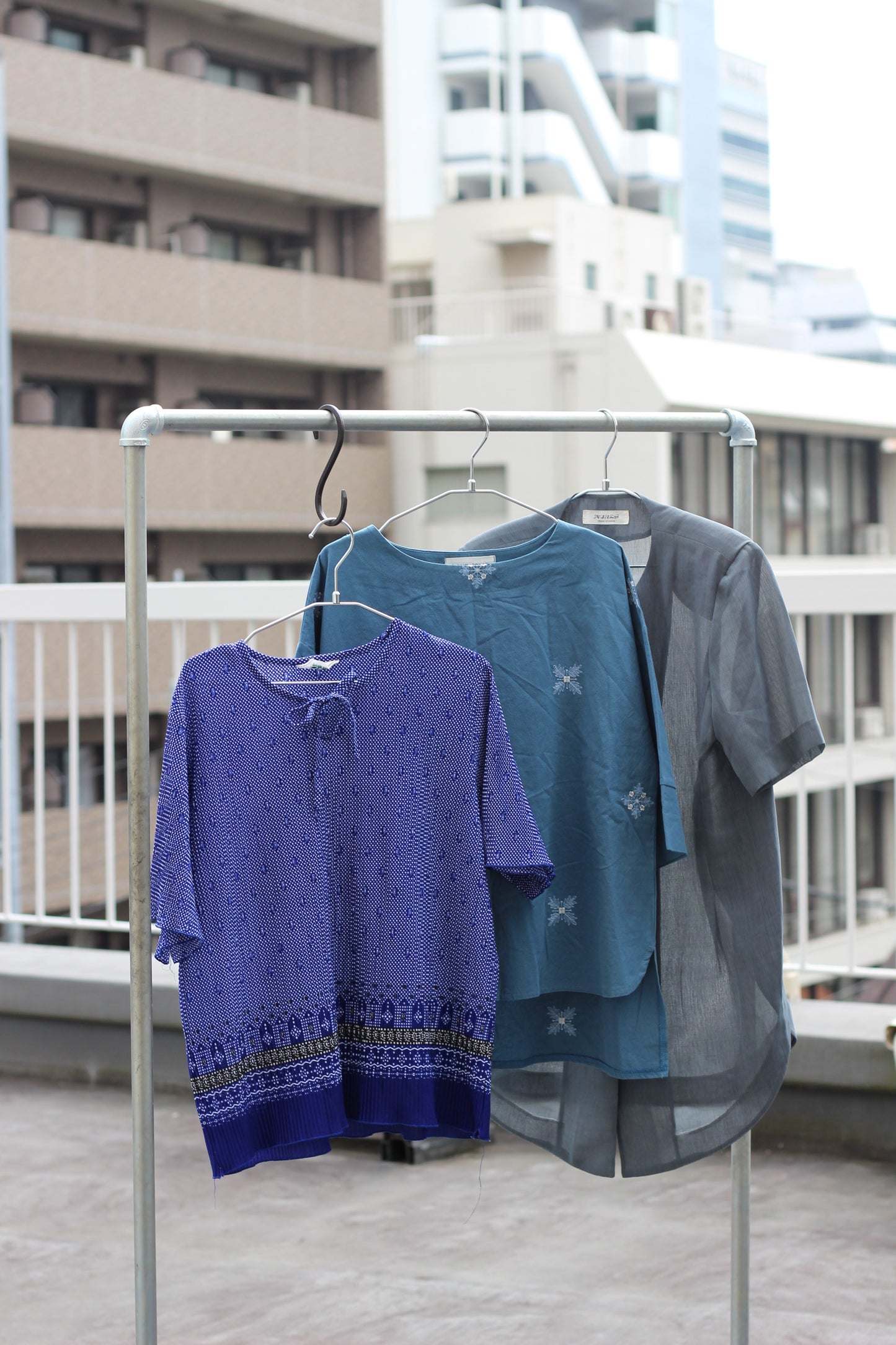 Vintage Blue Designer Short Sleeve Blouse x9点