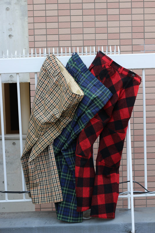Men's High grade check slacks x3点