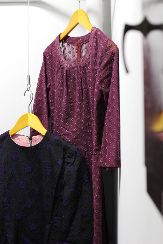 Vintage Jacquard & Lace Long Sleeve One-Piece x2点