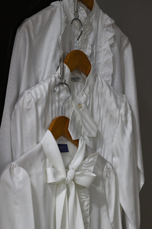 Vintage White Design Long Sleeve Blouse x4点