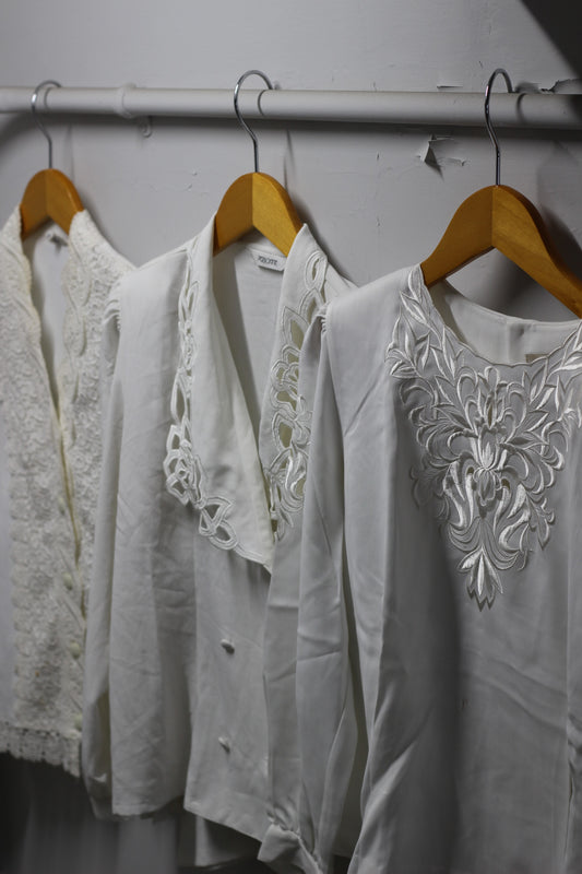 Vintage White Embroidery Long Sleeve Blouse x7点