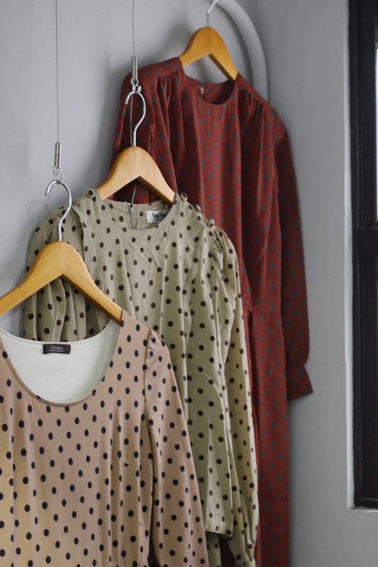 Vintage Retro Dot Long Sleeve One-Piece x4点