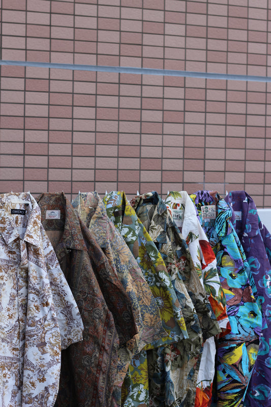Men's Vintage Botanical Design Open Collar Short Sleeve Shirt x8点