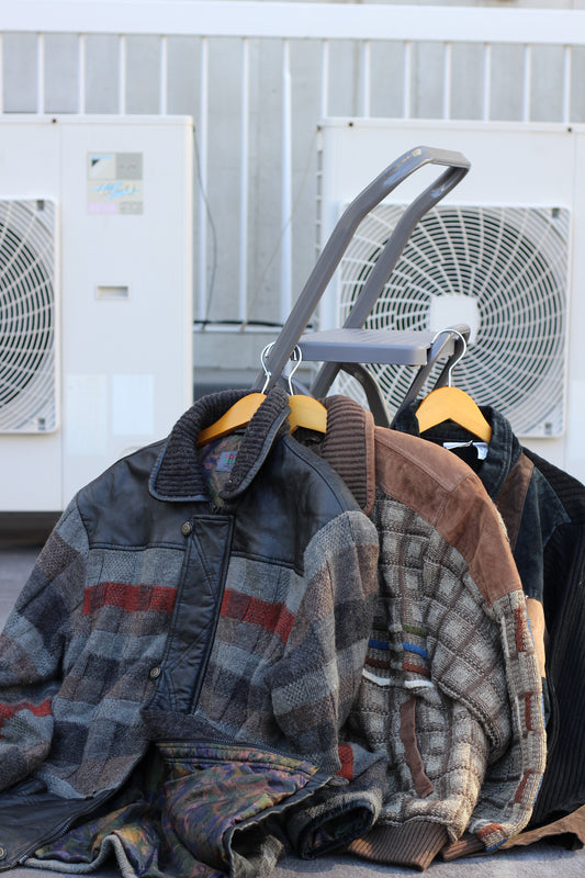 Men's Vintage Wool Knit Leather Jacket x4点