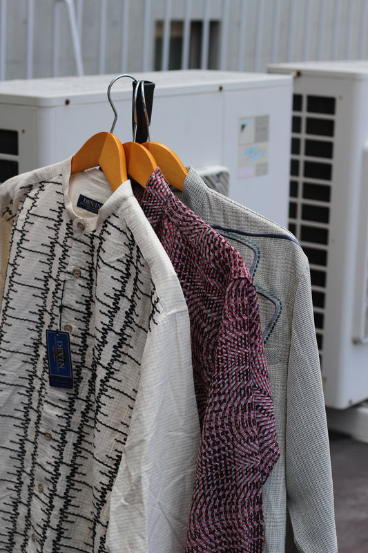 90's Men's Vintage Design Band Collar Shirt x3点