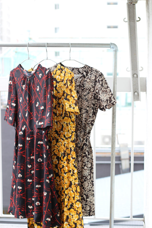 Vintage Black Flower Short Sleeve One-Piece x3点