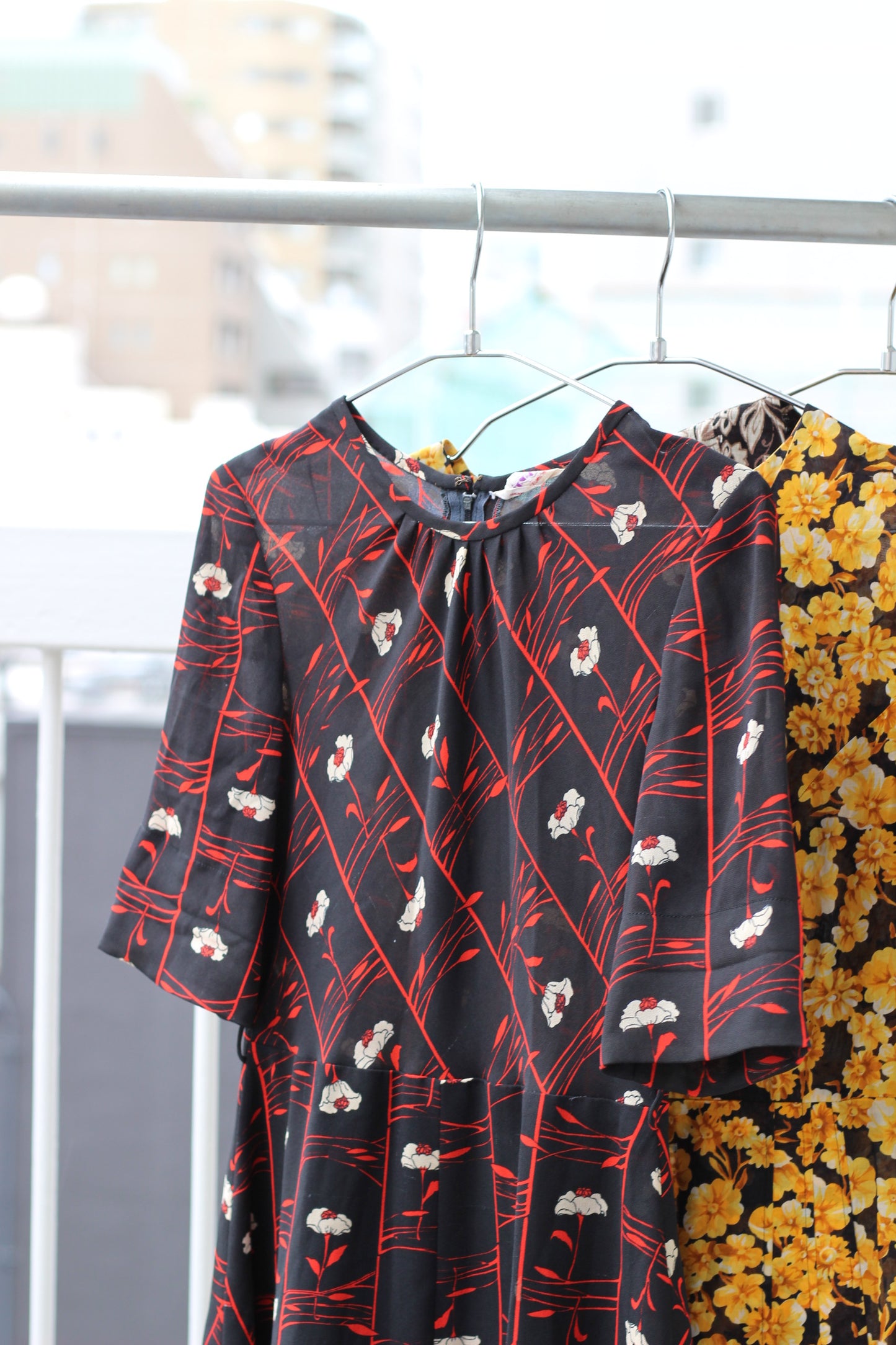 Vintage Black Flower Short Sleeve One-Piece x3点