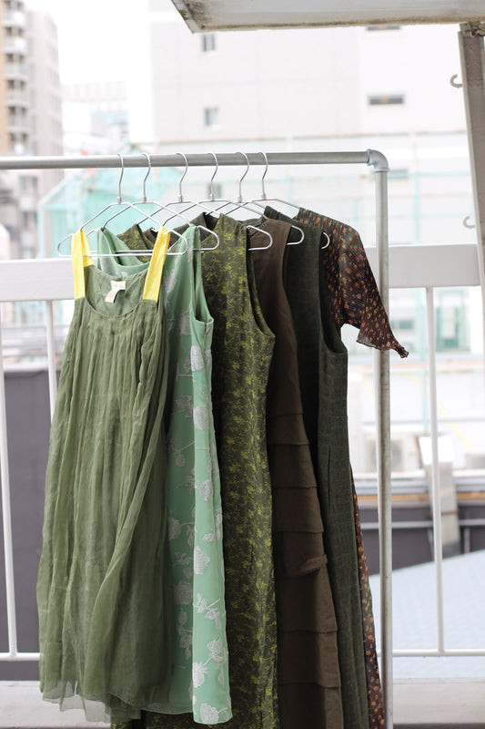 Vintage Green Design No Sleeve One-Piece x6点