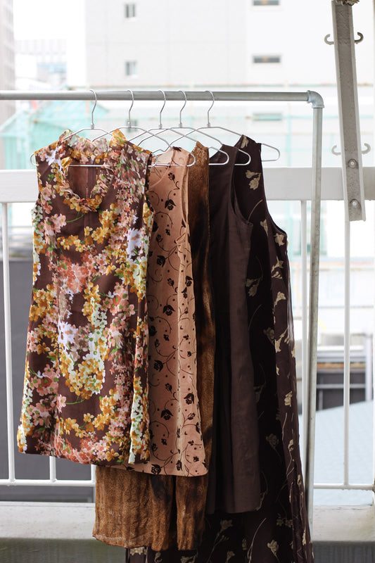 Vintage Brown Flower Design No Sleeve One-Piece x5点