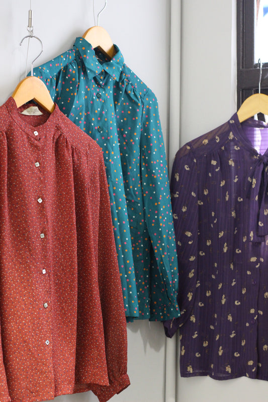 Vintage Retro Design Long Sleeve Blouse x4点