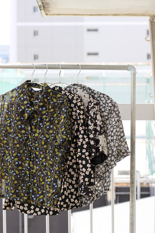 Vintage Black Flower Short Sleeve Blouse x6点