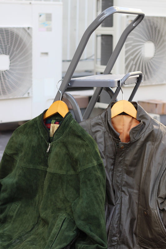 Men's Green Khaki Short Leather Jacket x2点