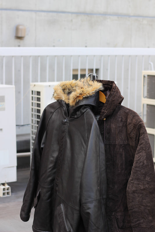 Men's Hooded Leather Coat x2点