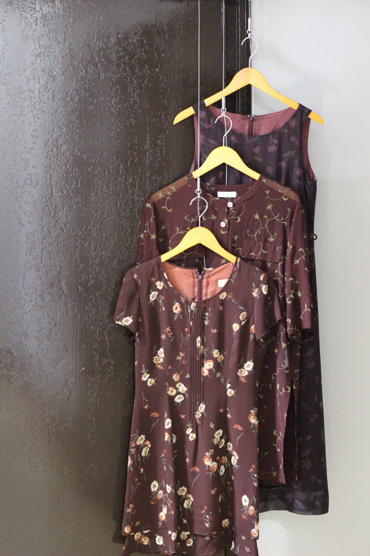 Vintage Brown Flower One-Piece x3点