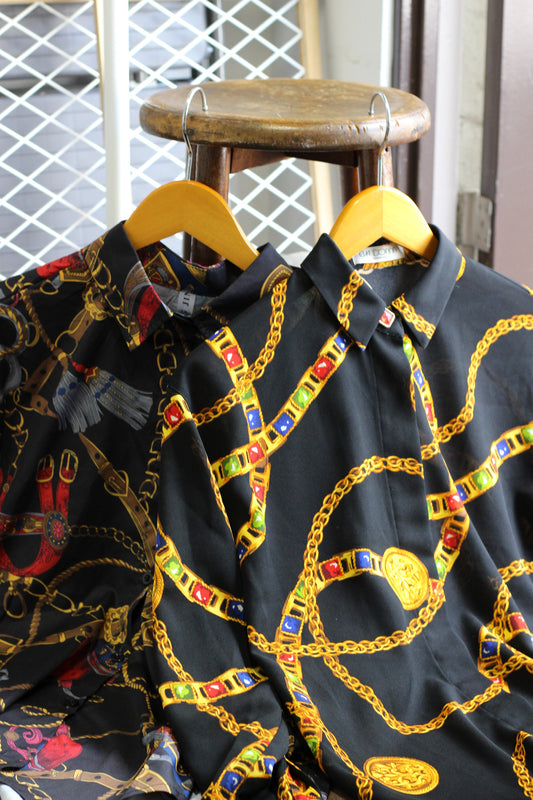 Vintage Black Designer Long Sleeve Blouse x4点