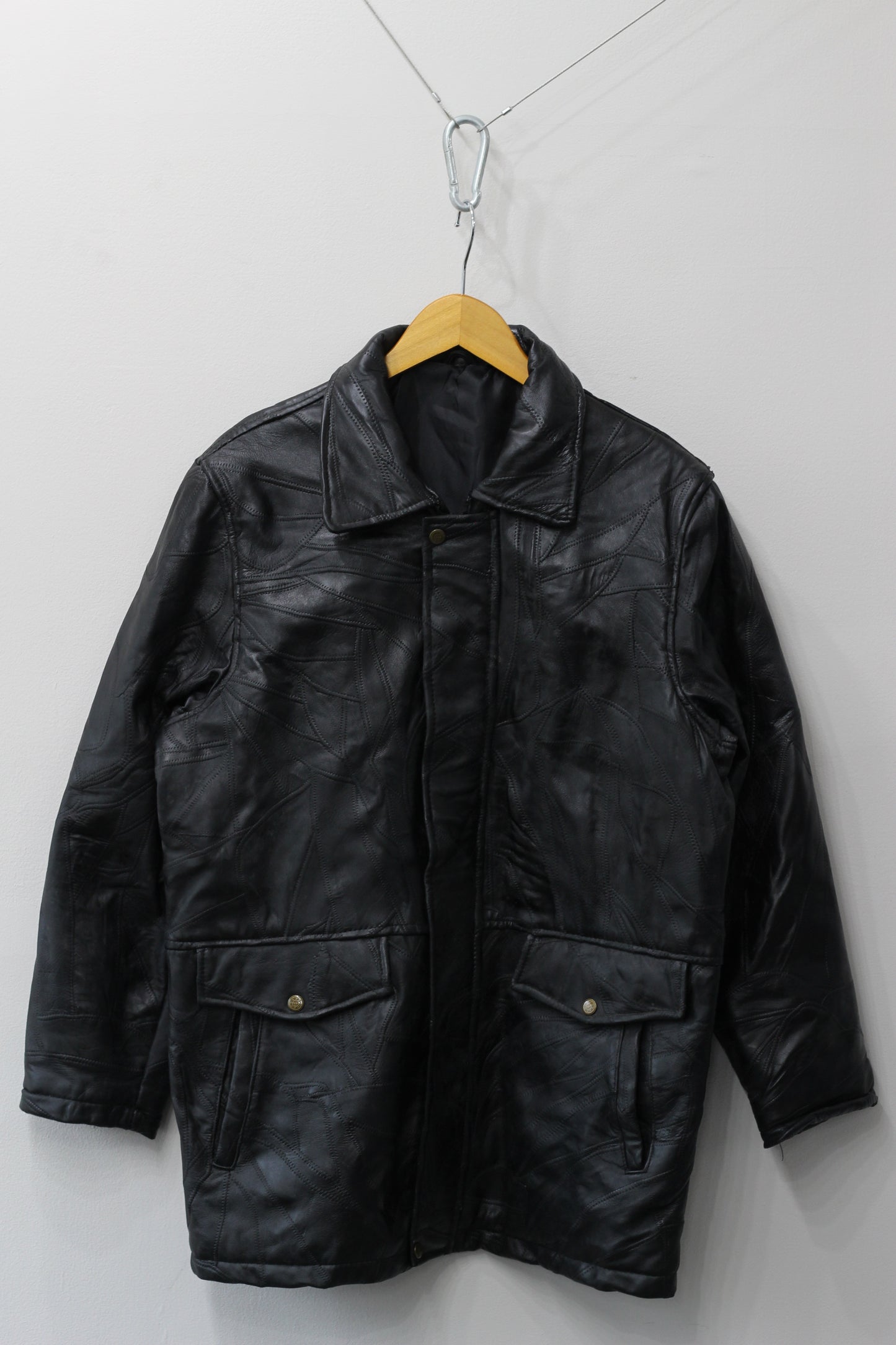 Men's Vintage Black Leather Utility Jacket x4点