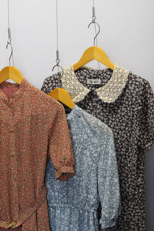 Vintage Floral Print Short Sleeve One-Piece x3点