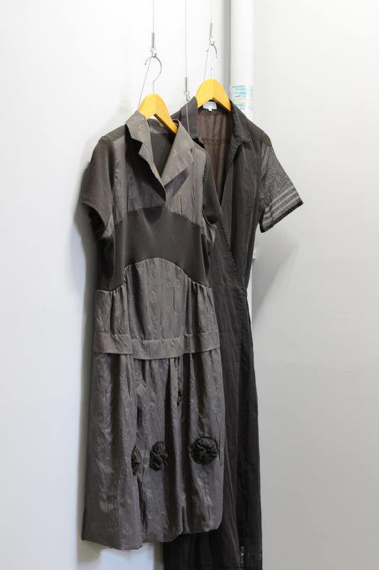 Vintage Khaki Brown Short Sleeve One-Piece x3点