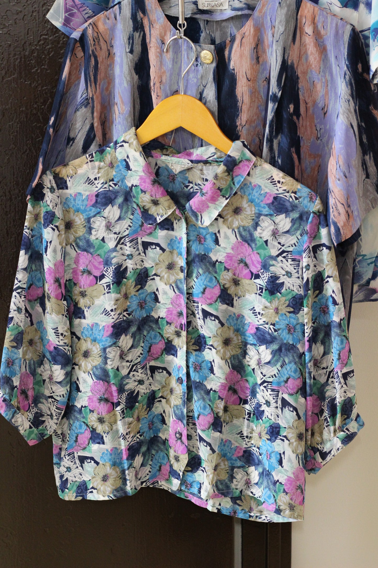 Vintage Blue Purple Design Short Sleeve Blouse x6点
