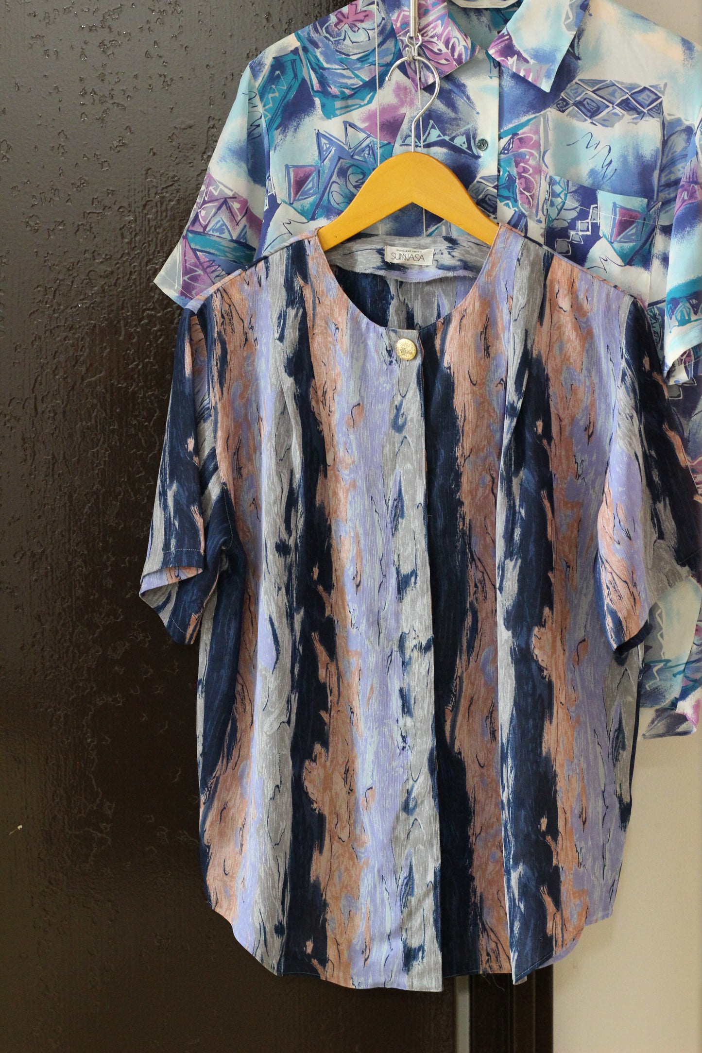 Vintage Blue Purple Design Short Sleeve Blouse x6点