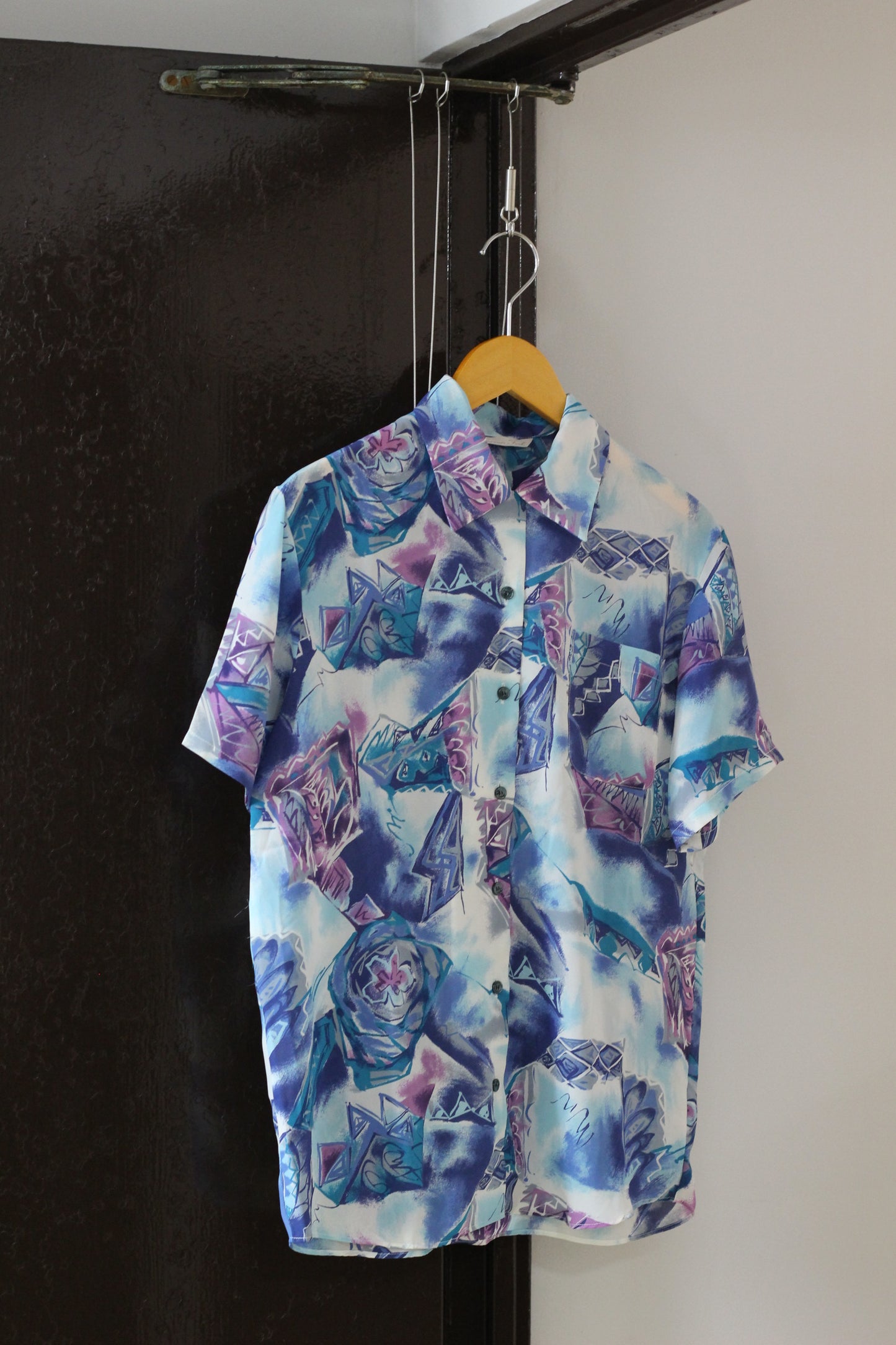 Vintage Blue Purple Design Short Sleeve Blouse x6点