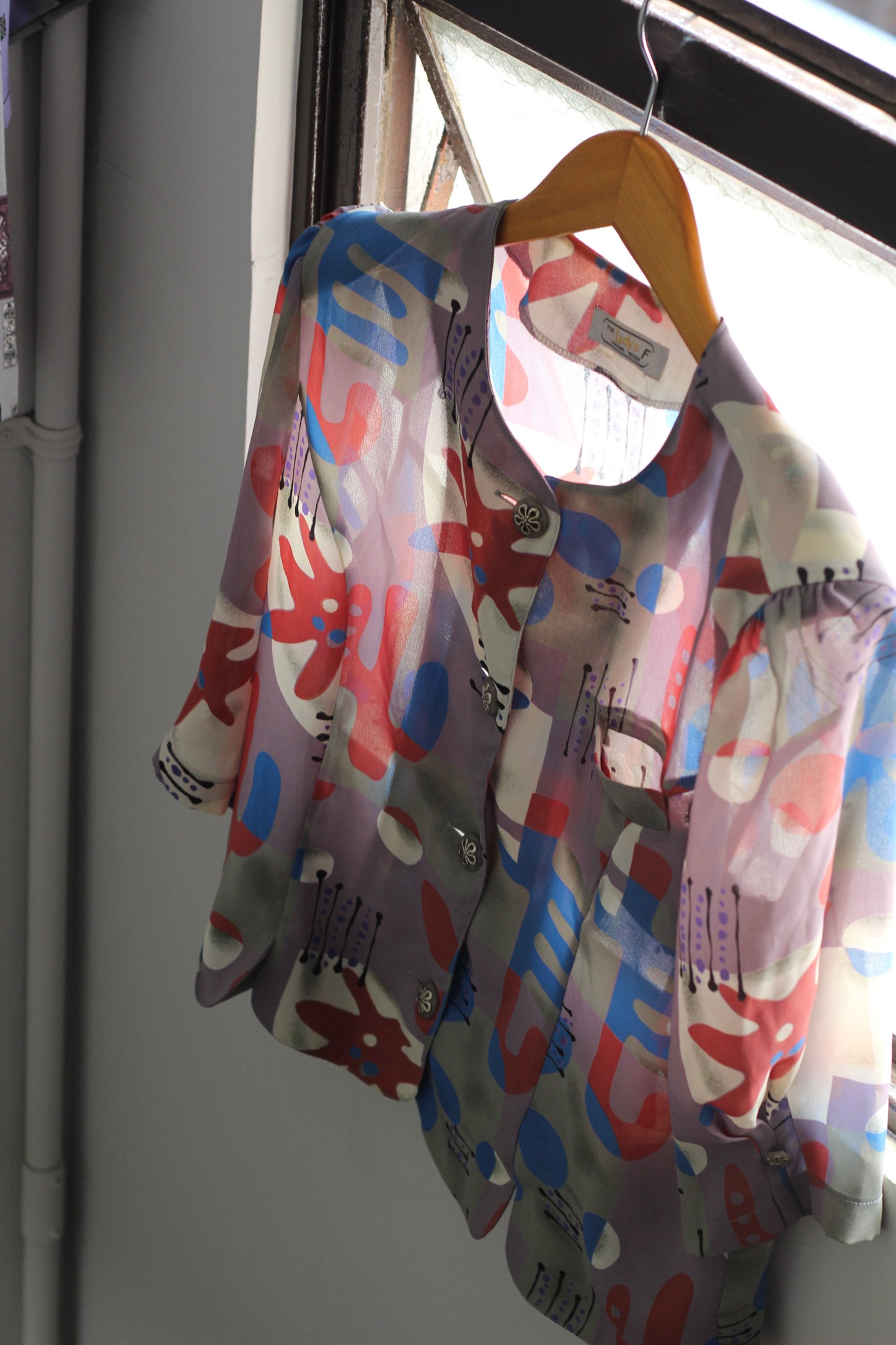 Vintage Blue Purple Design Short Sleeve Blouse x6点