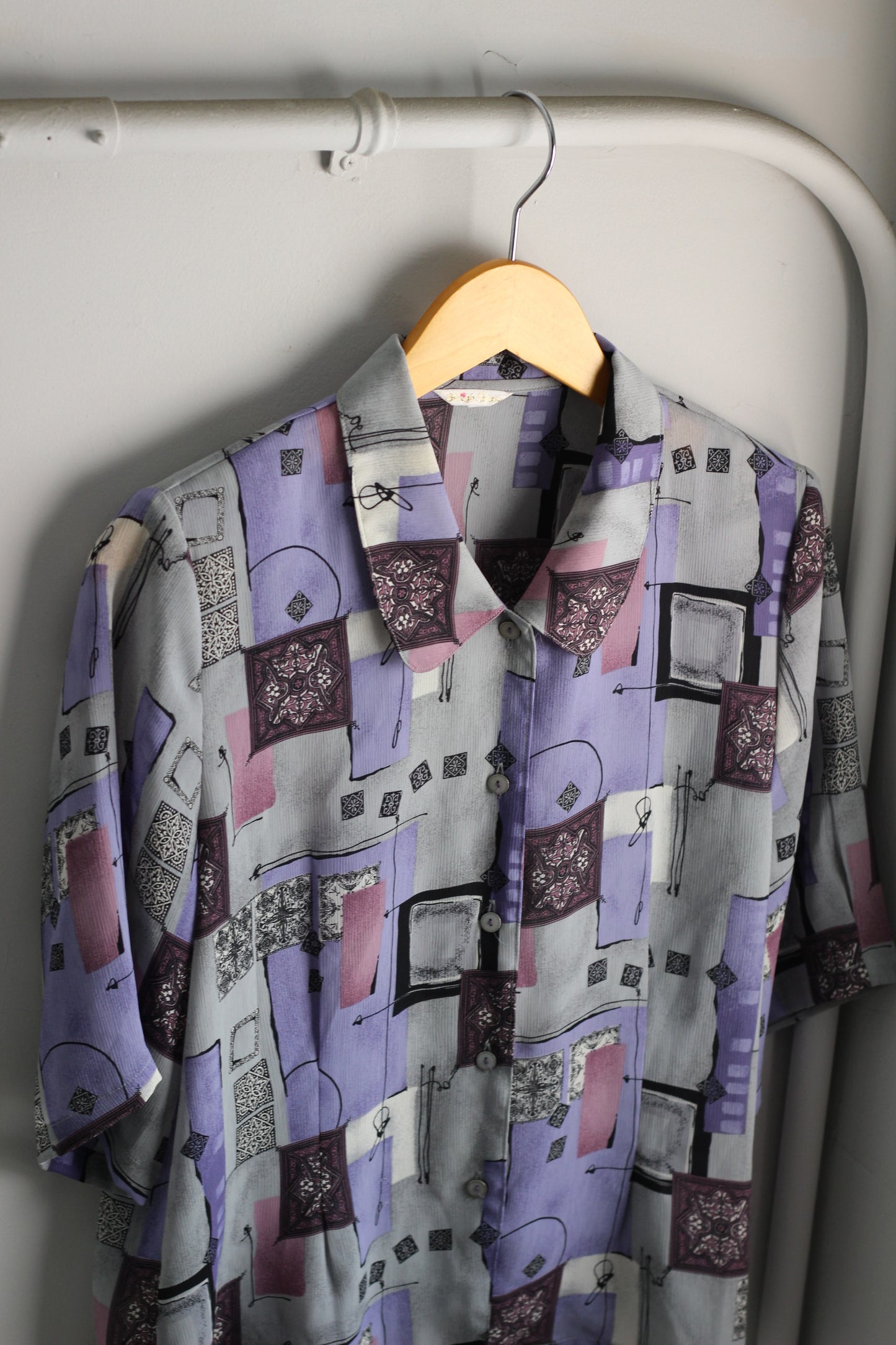 Vintage Blue Purple Design Short Sleeve Blouse x6点