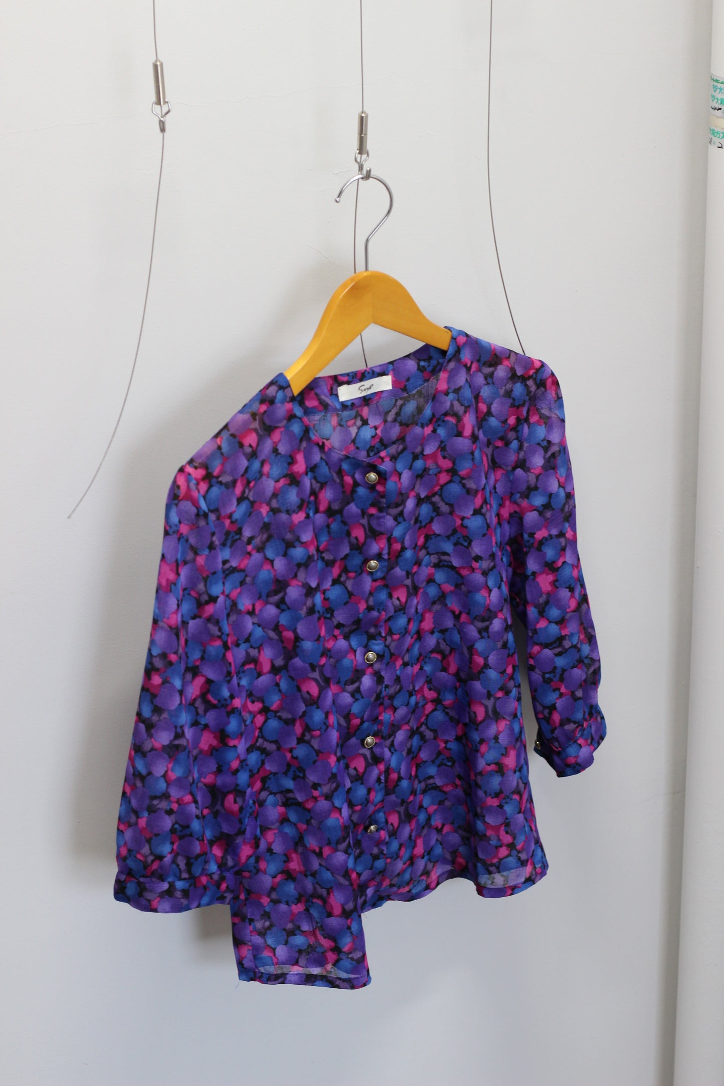 Vintage Blue Purple Design Short Sleeve Blouse x6点