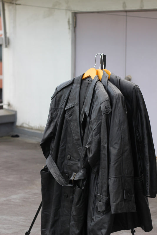 Women's Vintage Double-Breasted Leather Coat x5点