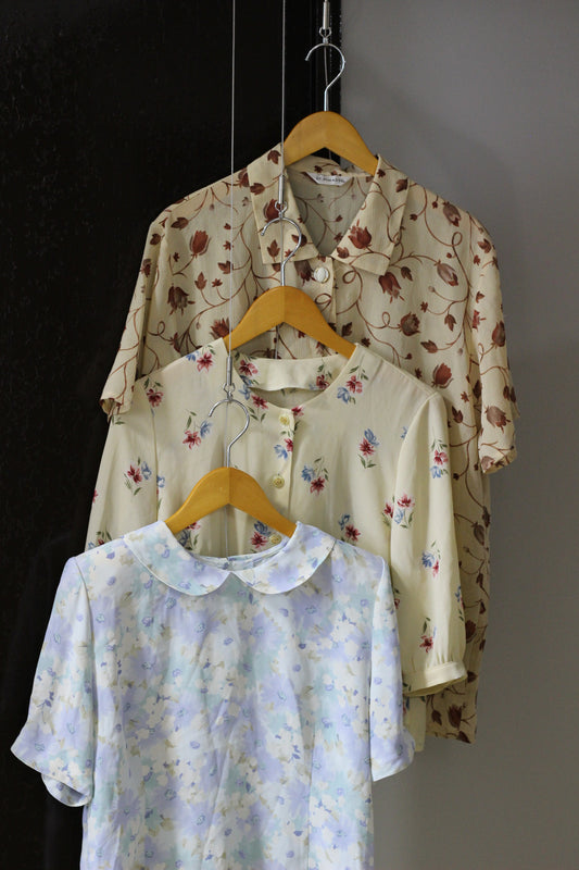 Vintage Flower Short Sleeve Blouse x7点