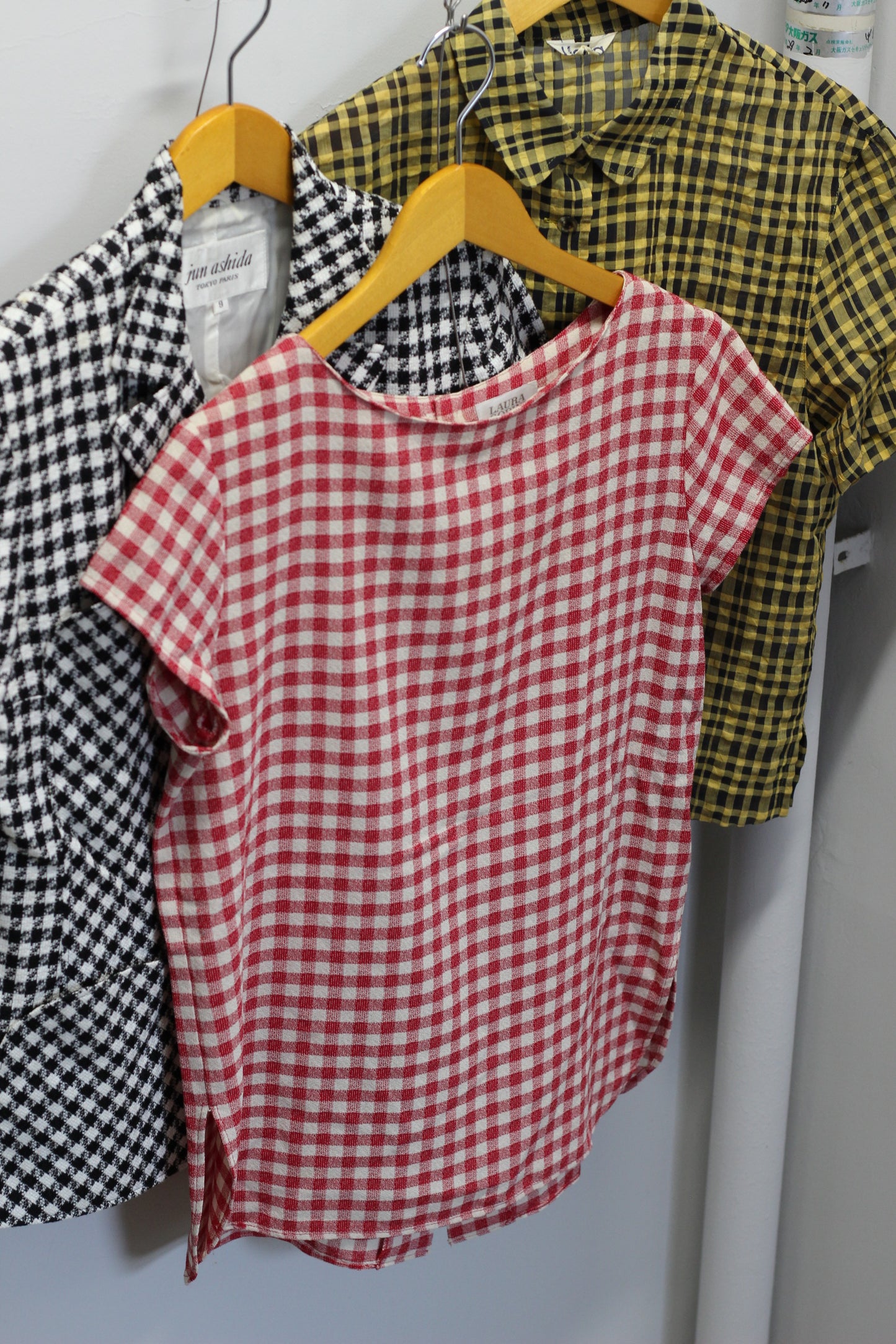 Vintage Gingham Check Short Sleeve Blouse x4点
