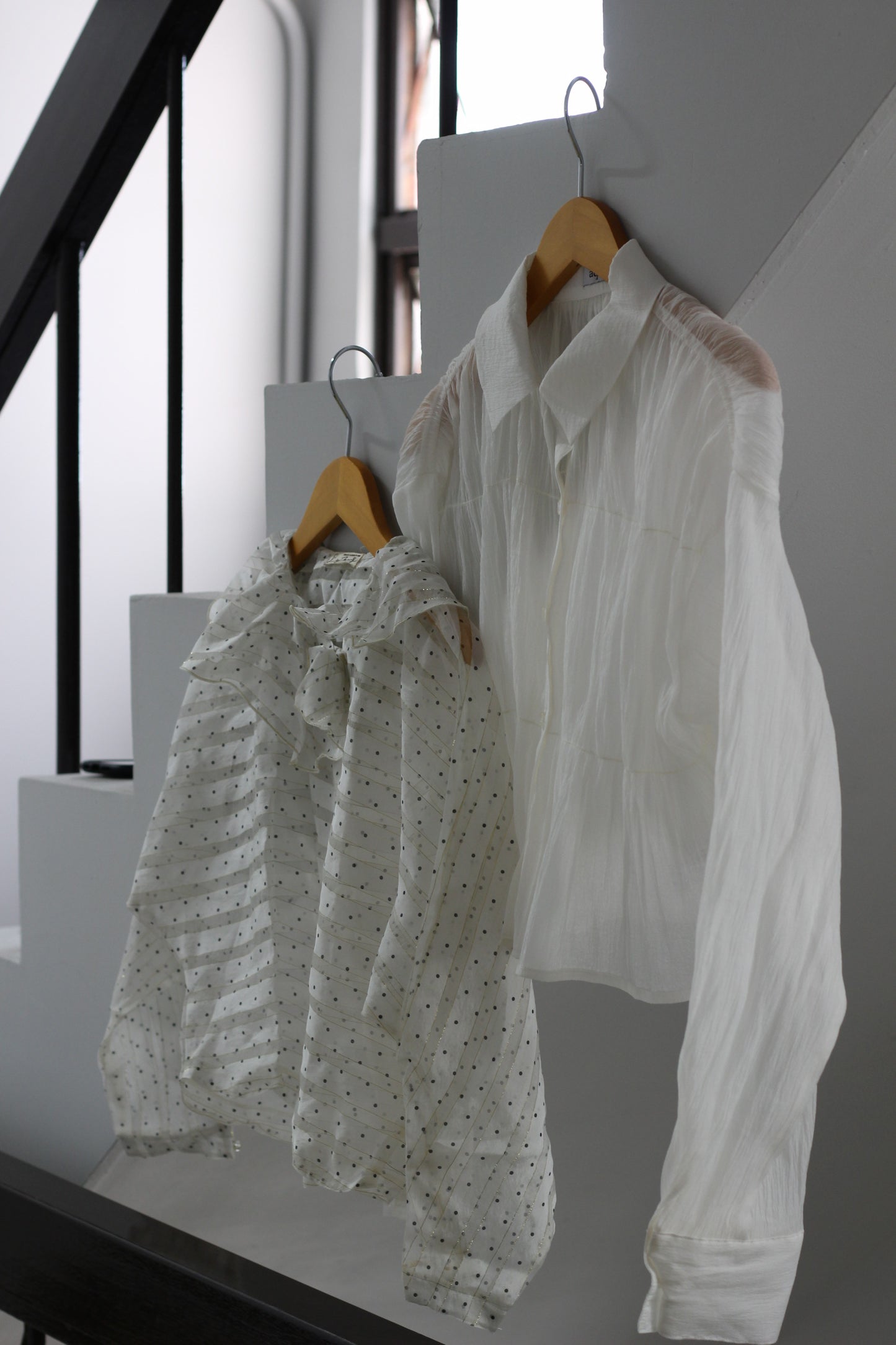 Vintage White Sheer Design Long Sleeve Blouse x2点