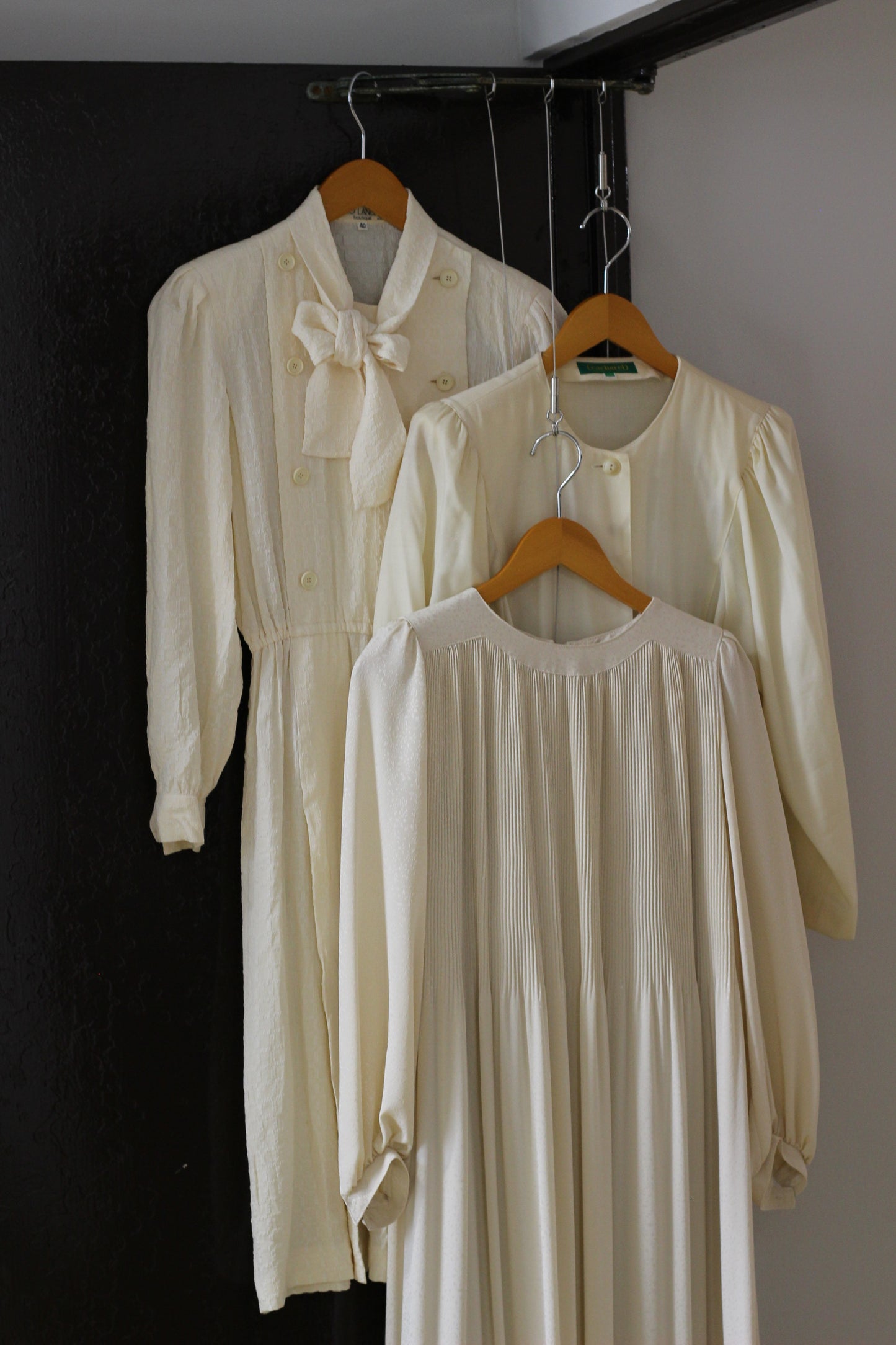 Vintage White Beige Long Sleeve One-Piece x3点