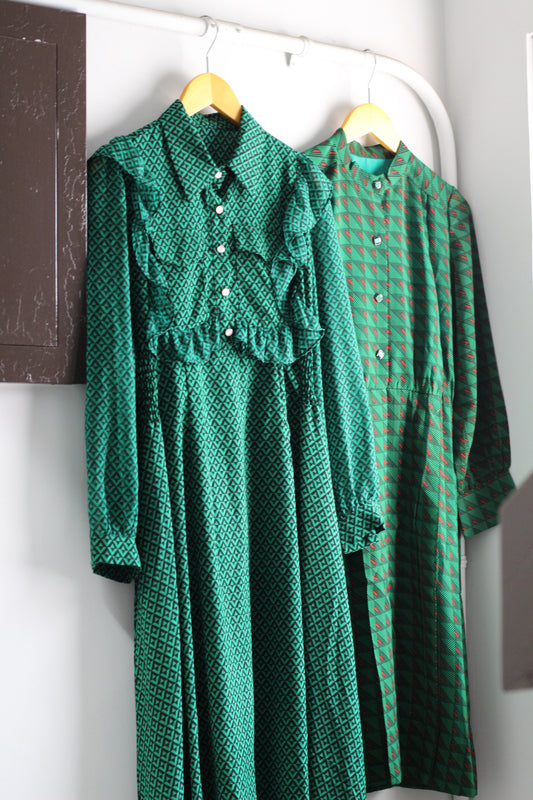 Vintage Green Design Long Sleeve One-Piece x2点