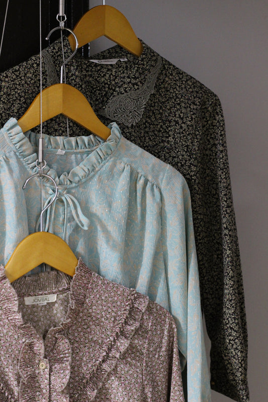 Vintage Small Flower Long Sleeve Blouse x4点