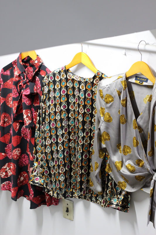 Vintage Jewelry Print Long Sleeve Blouse x3点